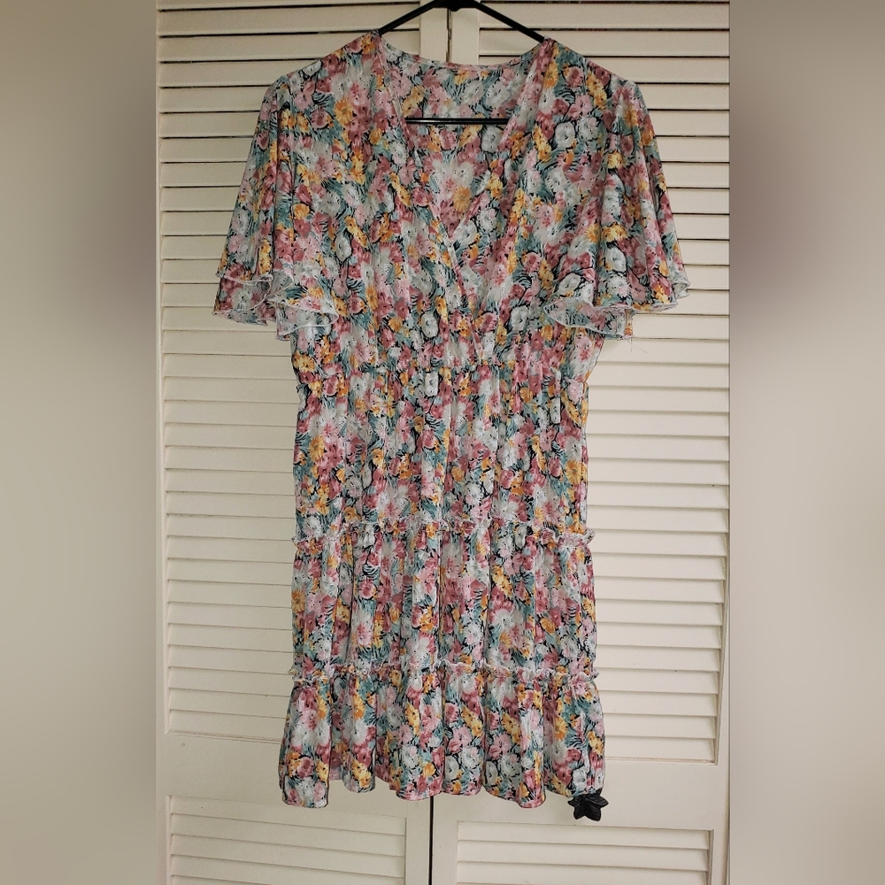 Shein Vibrant Floral Midi Dress Size Large